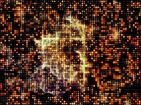 Cybersecurity Digital Lock with Glowing Data Matrix Stock Illustration