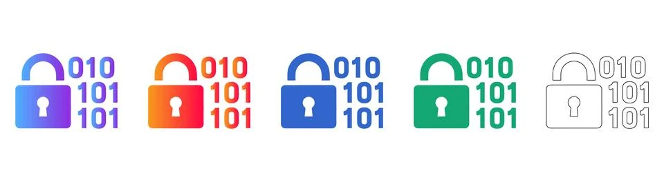 Cybersecurity Digital Lock Icon Set Illustrazione stock