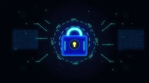 Cybersecurity digital lock security technology data protection privacy hud Stock Footage 347557402