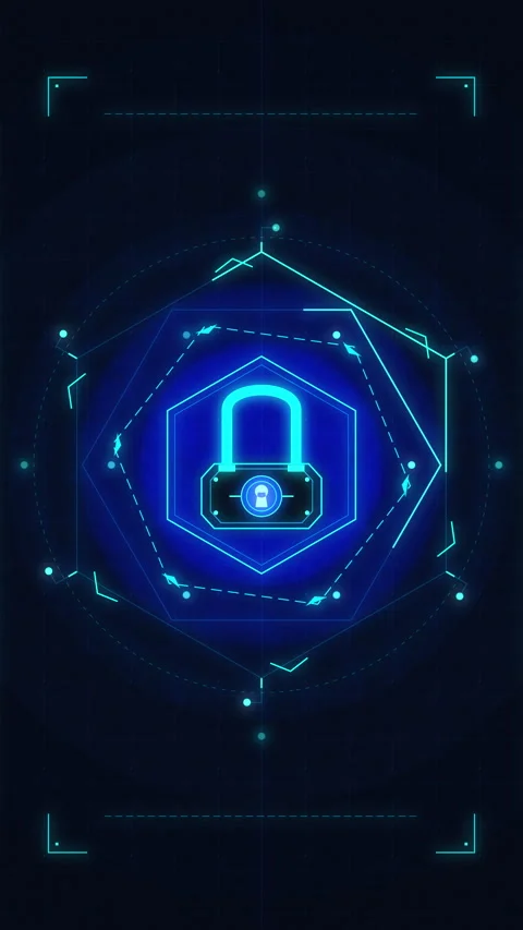 Cybersecurity digital lock security technology data protection hud Stock Footage 347557408