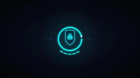 Cybersecurity digital shield animation with glowing hud interface for data .. Stock Footage 337566656
