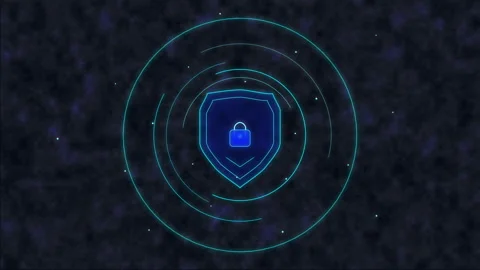 Cybersecurity digital shield animation, padlock protection data tech Stock Footage 348326852