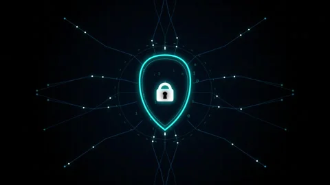 Cybersecurity digital shield animation protecting sensitive data with glowi.. Stockbeeldmateriaal 344572924