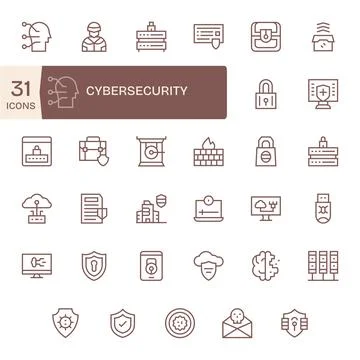 Cybersecurity Display Perfect Vector Set with 35 High Resolution Regular Li.. Stock Illustration