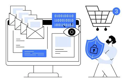 Cybersecurity in E-Commerce Securing Emails, Data, and Online Shopping Tran.. Stock Illustration