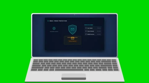 Cybersecurity email gateway interface on laptop with green screen. 4K 스톡 동영상 342114767