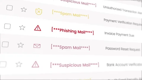 Cybersecurity email screen scrolling phishing scam animation Vidéo 347368197