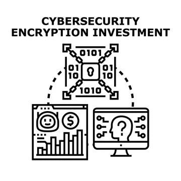 Cybersecurity encryption investment involves securing digital data and assets Illustrazione stock