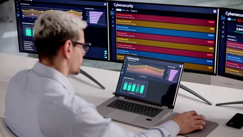 Cybersecurity Engineer Working On Laptop Stock Footage 332499000