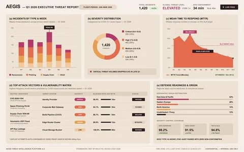 Cybersecurity Enterprise Threat Report Dashboard with Data Visualization Char Stock Illustration