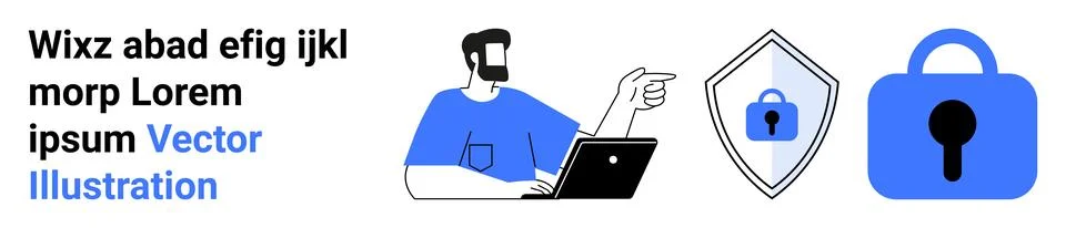 Cybersecurity Expert and Secure Data Protection with Lock and Shield Stock Illustration