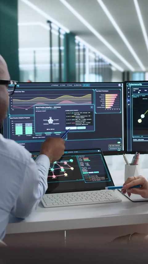 Cybersecurity Experts Analyze Malware Threats Video stock 341005273