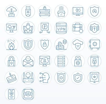 Cybersecurity featuring 32 256x256 Vector Icons in Thin Line Design イラスト素材