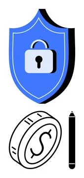 Cybersecurity, financial security, data protection, online transactions, digi Illustrazione stock