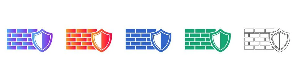 Cybersecurity Firewall and Network Protection Icon Set Stock Illustration