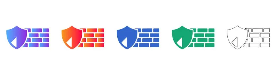 Cybersecurity Firewall Icon Set Stock Illustration