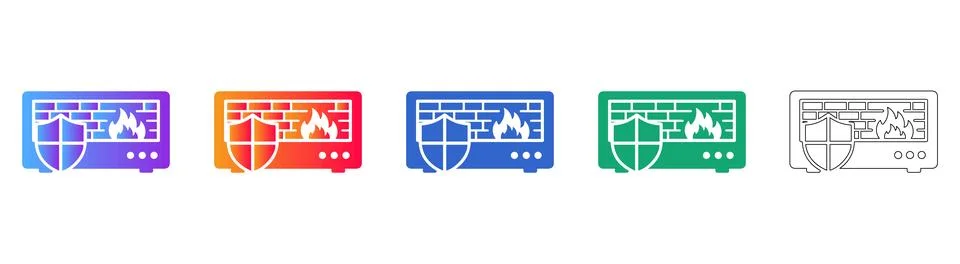 Cybersecurity Firewall Network Protection Icon Set 스톡 일러스트