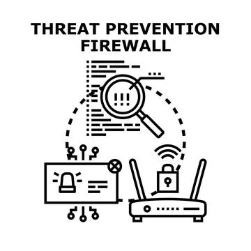 Cybersecurity firewall preventing network threat protection concept イラスト素材
