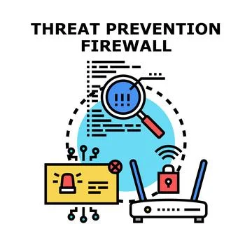 Cybersecurity firewall preventing network threat protection concept Stock Illustration