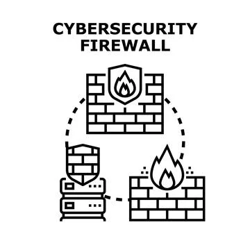 Cybersecurity firewall protecting network data and system security Stock Illustration