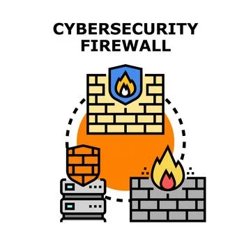 Cybersecurity firewall protecting network data and system security Stock Illustration