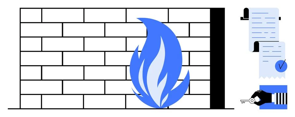 Cybersecurity Firewall Protection with Document Validation and Certification Stock Illustration