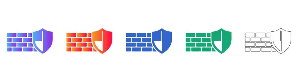 Cybersecurity Firewall Protection Icon Set Stock Illustration