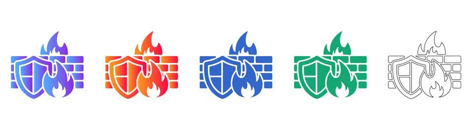 Cybersecurity Firewall Protection Icons Stock Illustration