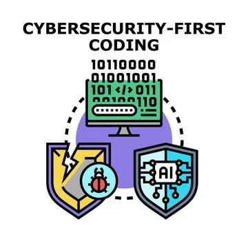 Cybersecurity first coding practices protecting digital information Stock Illustration