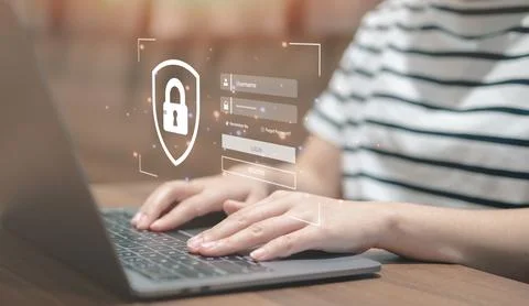 Cybersecurity global concept, system of online security checks for users. Stock Photos