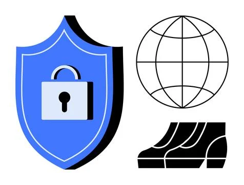 Cybersecurity, global connectivity, data protection, internet safety, server  Illustrazione stock