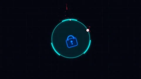 Cybersecurity Glowing Padlock Icon With Binary Code In Futuristic Interface Stock Footage 340746501