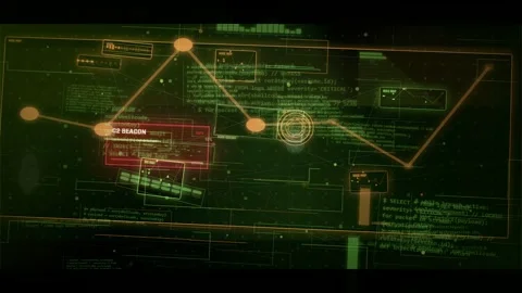 Cybersecurity Hacker Interface HUD with Digital Code and Data Stock Footage 335571800