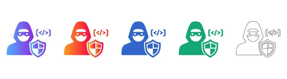 Cybersecurity Hacker Protection Icons for Software Security Illustrazione stock