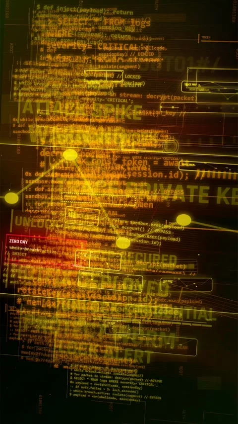 Cybersecurity Hacking Background with Digital Code and Data Breach Stock Footage 335564049