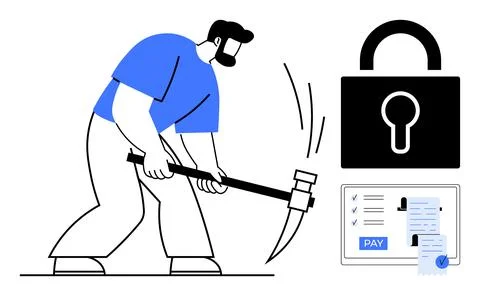 Cybersecurity, hacking, data protection, digital security, payment fraud, ide Stockillustratie