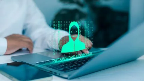 Cybersecurity Hacking Threat with Password Decryption and Data Breach Concept Stock Photos