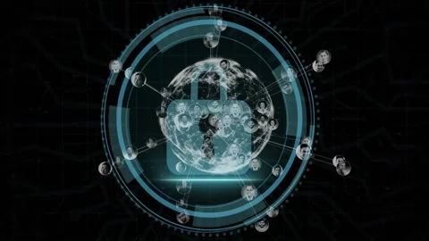 Cybersecurity HUD activating via globe, linking avatar nodes and engaging Vídeo Stock 331197815