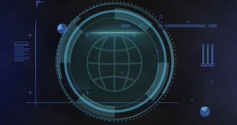 Cybersecurity HUD booting shifting shield into wire globe rings rotating scan Stock-Footage 330426150