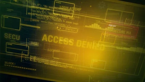 Cybersecurity HUD Interface Access Denied Warning and Data Scan Stock Footage 335573797