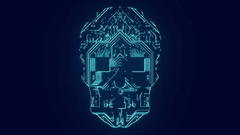 Cybersecurity : Human Skull chipset technology animation	 Stock Footage 241073123
