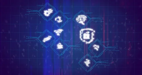 Cybersecurity icons animation over digital network background Video stock 305292479