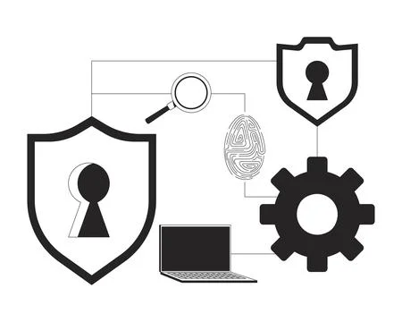 Cybersecurity icons connected network line illustration concept Stock Illustration