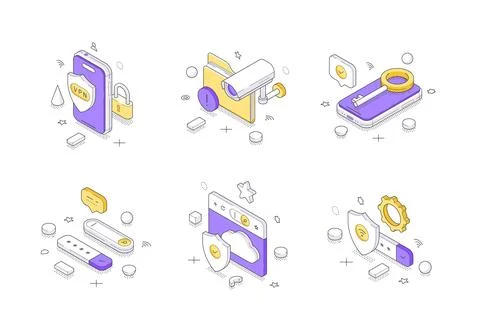 Cybersecurity icons for data protection. Modern isometric vector illustration Illustration