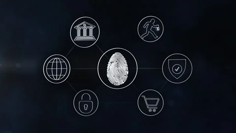 Cybersecurity icons network floating within a dynamic digital space.  Stock Footage 308162712
