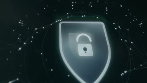 Cybersecurity illustration of a shield protecting cloud-based data Stock Footage 333833911