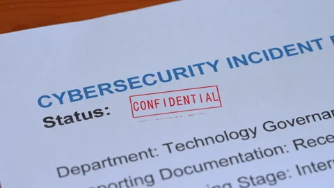 Cybersecurity Incident Report Confidential Stamp Coming Down On Form Stock Footage 342937014