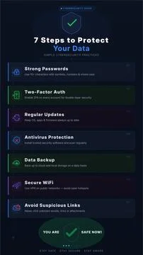 Cybersecurity Infographic 7 Steps to Protect Your Data Vector Stock Illustration