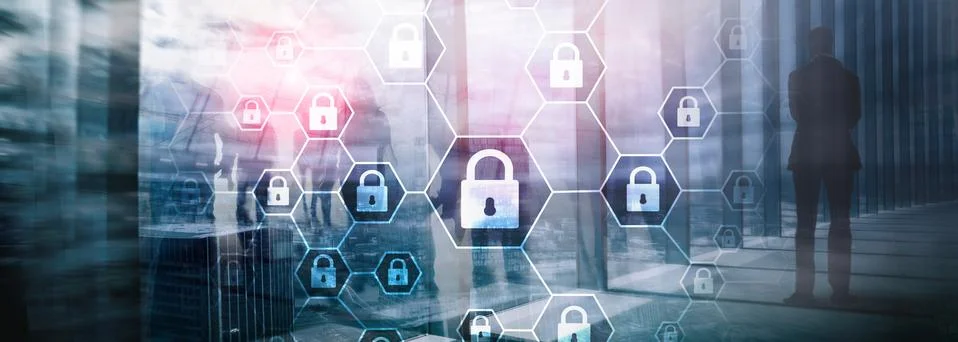 Cybersecurity, Information privacy, data protection, virus and spyware defense. Illustrazione stock