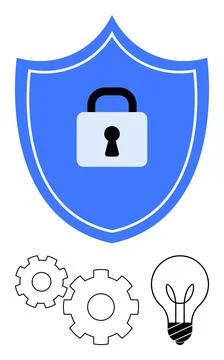 Cybersecurity, innovation, technology, problem-solving, security systems, and Stock Illustration